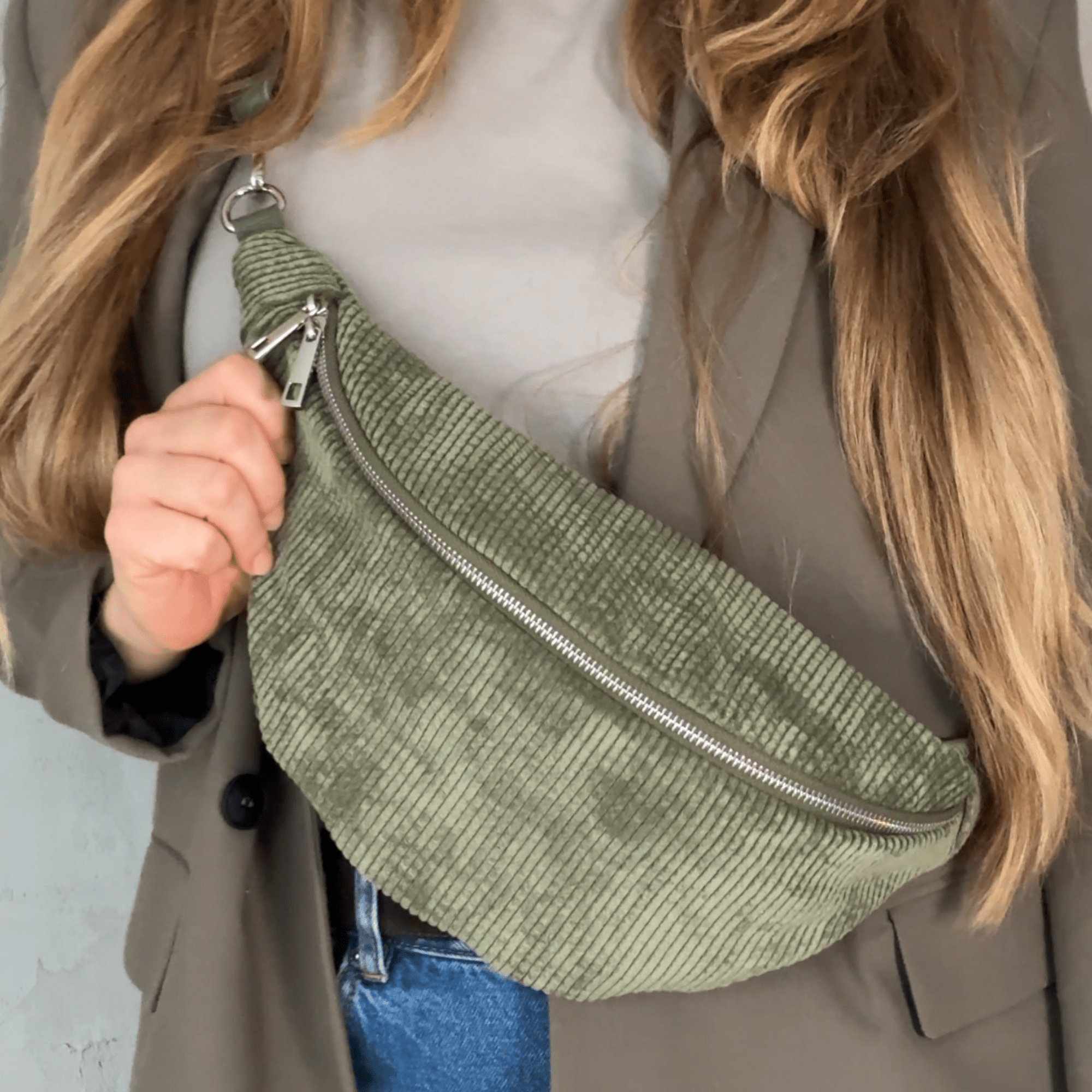 lepelou - leder - IDA Cord Bauchtasche khaki - LPBIDAKHA