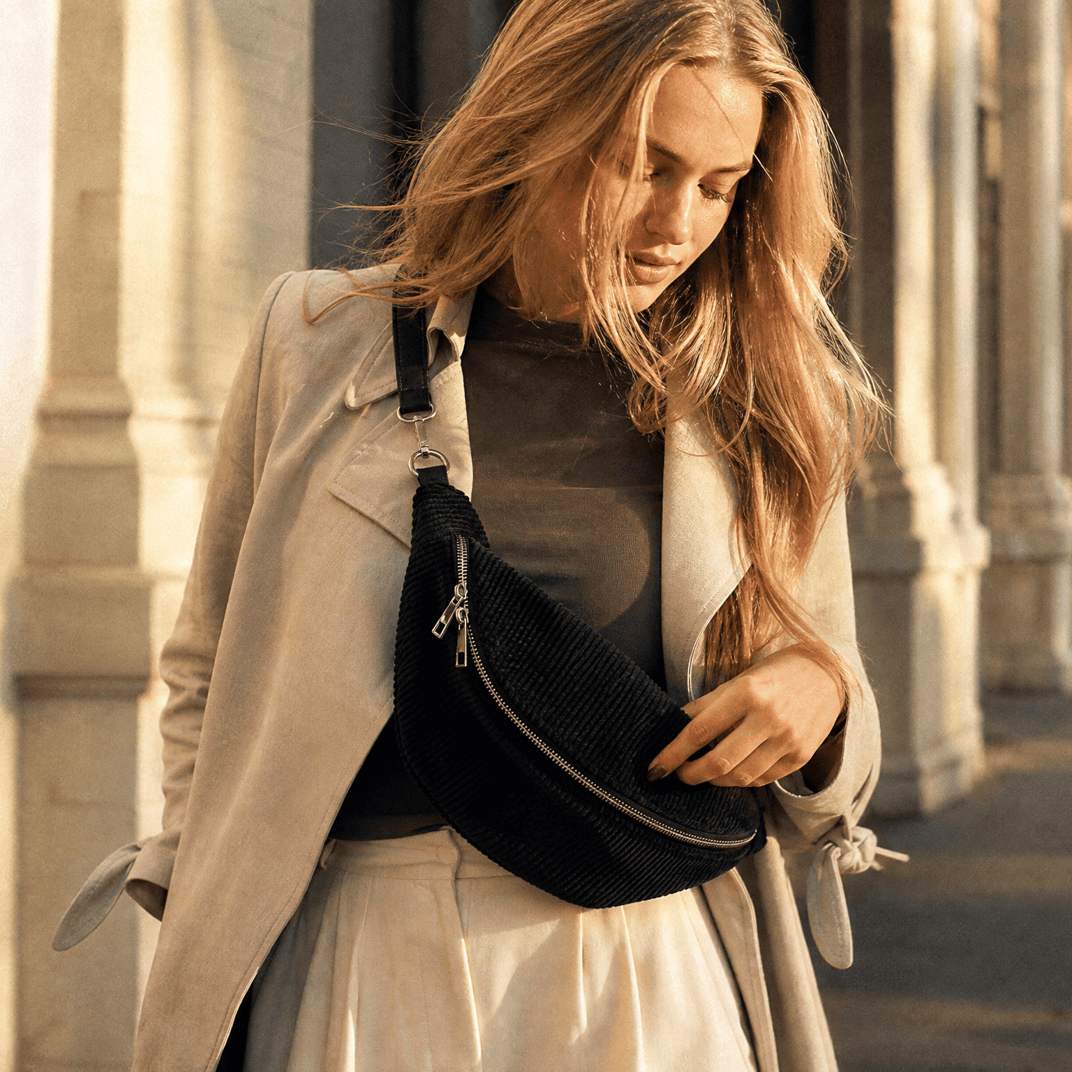 lepelou - leder - IDA Cord Bauchtasche schwarz - LPBIDASCH