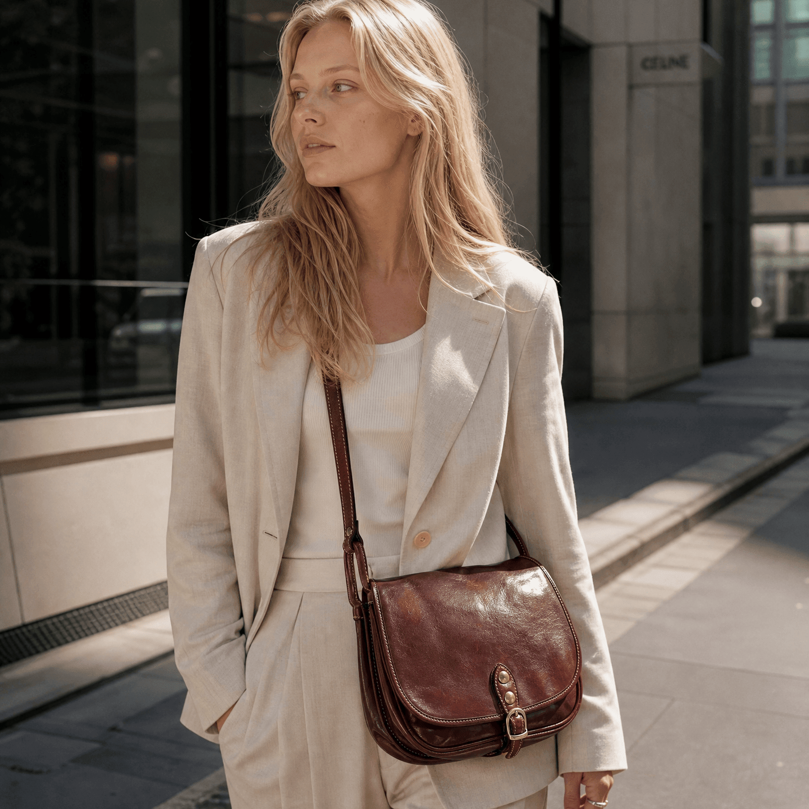 lepelou - leder - LEANDRA – Leder Umhängetasche braun - LPHLEABRAE