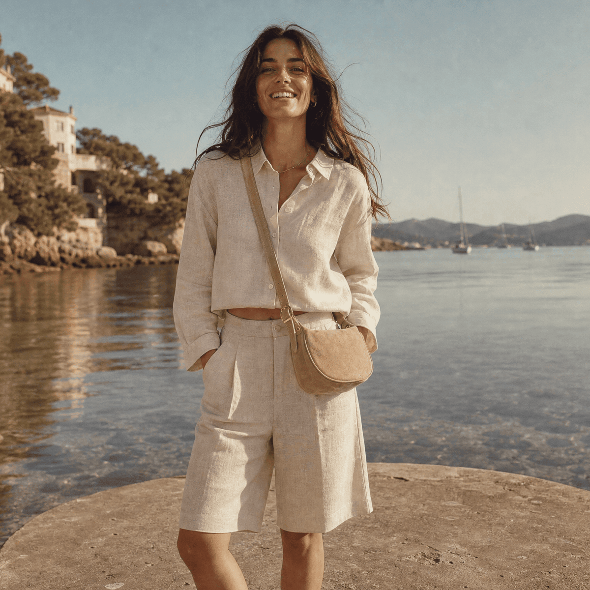 lepelou-leder - MINA – Wildleder Umhängetasche beige -LPHMINBEI