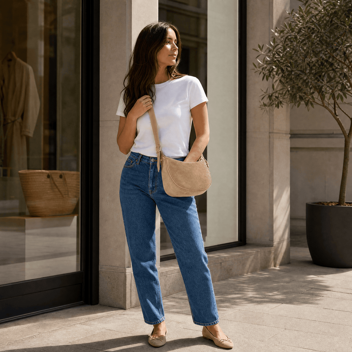 lepelou-leder - MINA – Wildleder Umhängetasche beige -LPHMINBEI