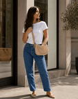 lepelou-leder - MINA – Wildleder Umhängetasche beige -LPHMINBEI