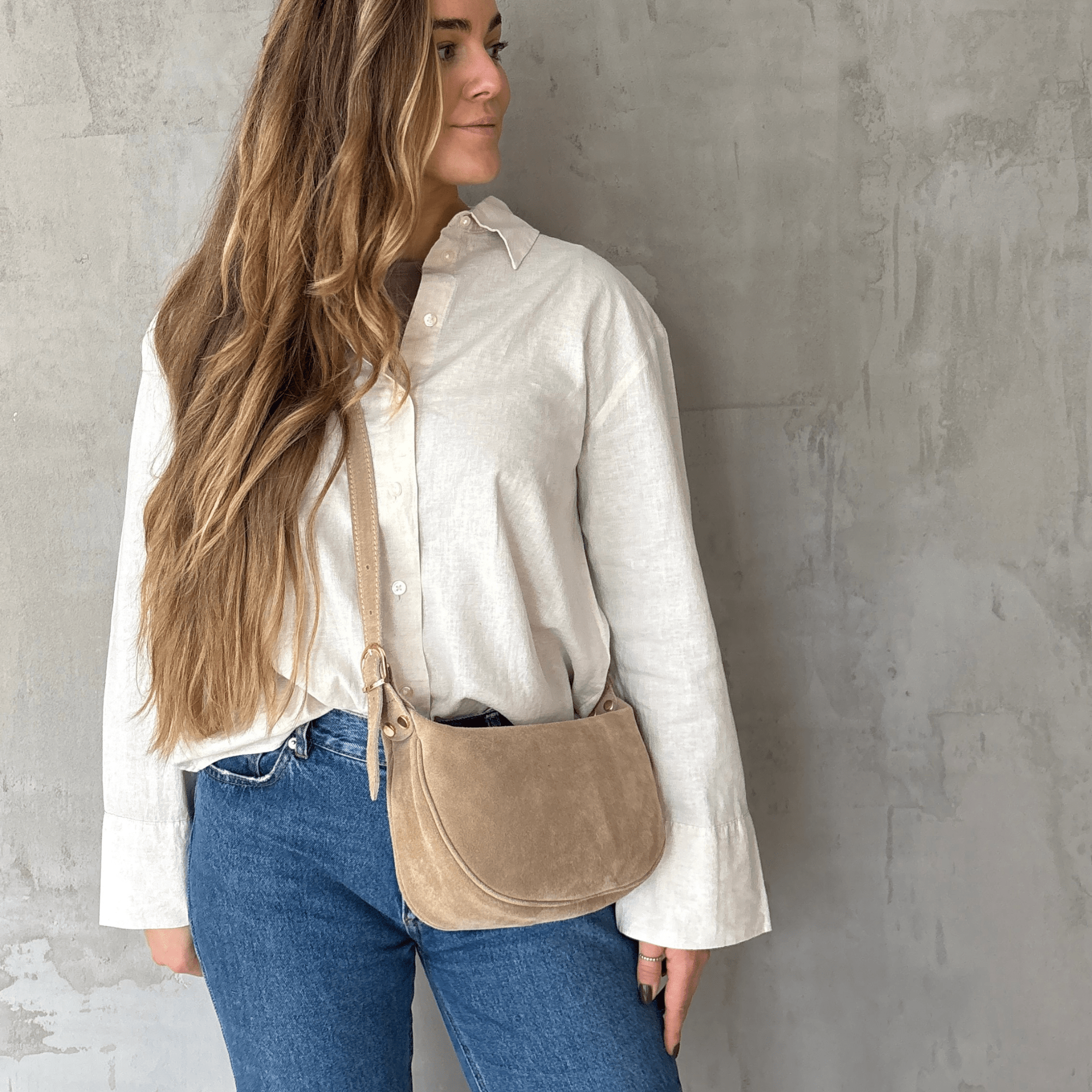 lepelou - leder - MINA – Wildleder Umhängetasche beige - LPHMINBEI