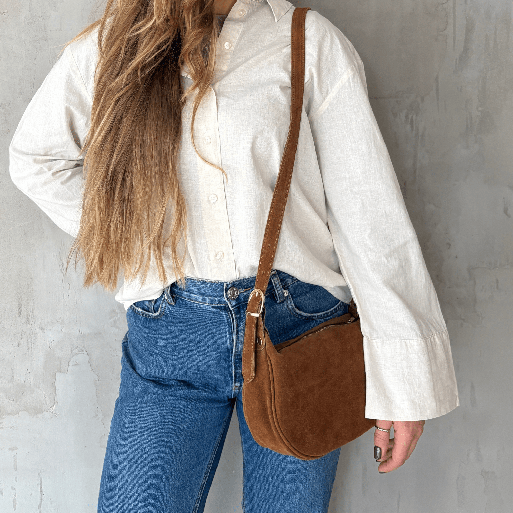 lepelou - leder - MINA – Wildleder Umhängetasche cognac - LPHMINCOG