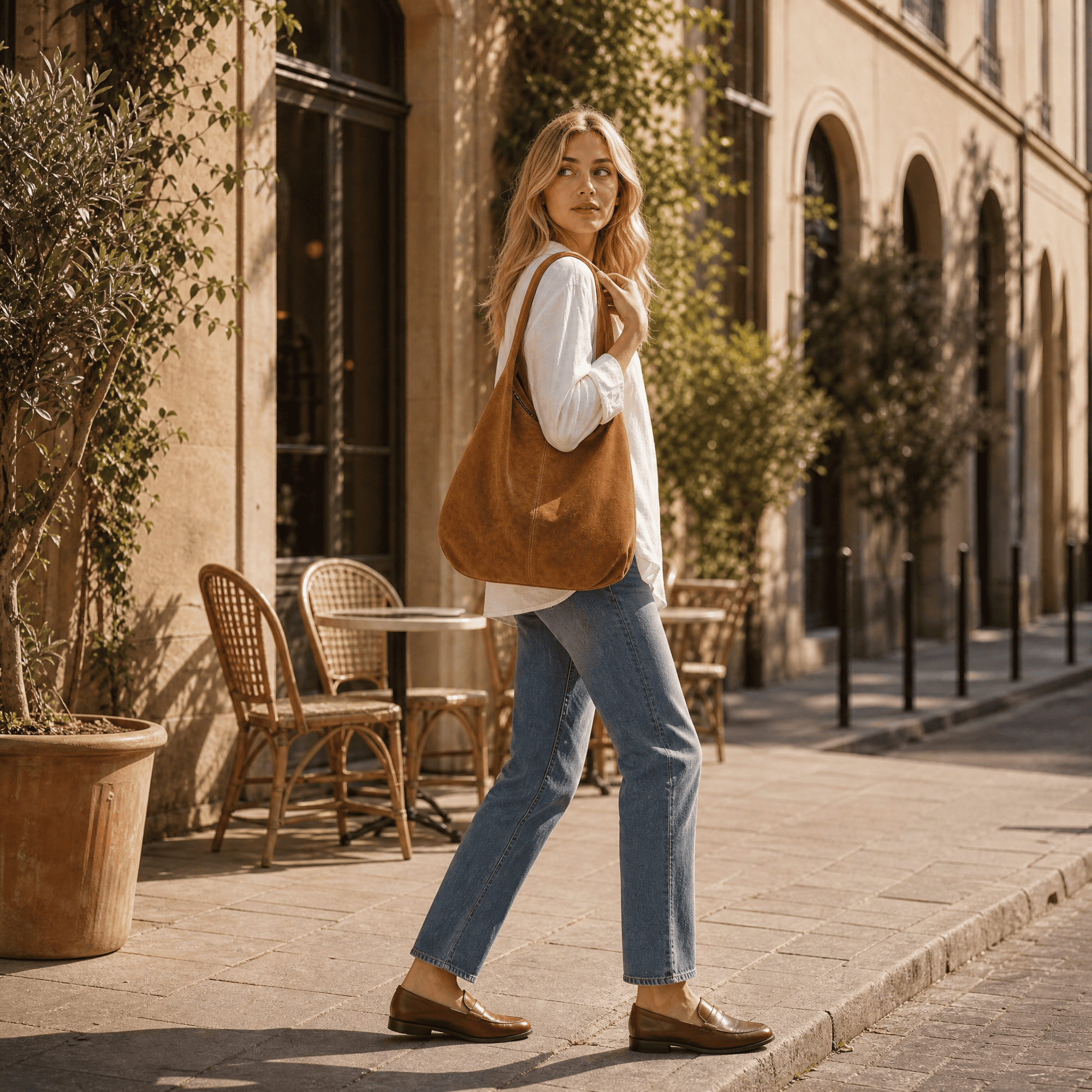 lepelou-leder-Shopper-Wildleder Shopper MILA cognac -LPHMILACOGE