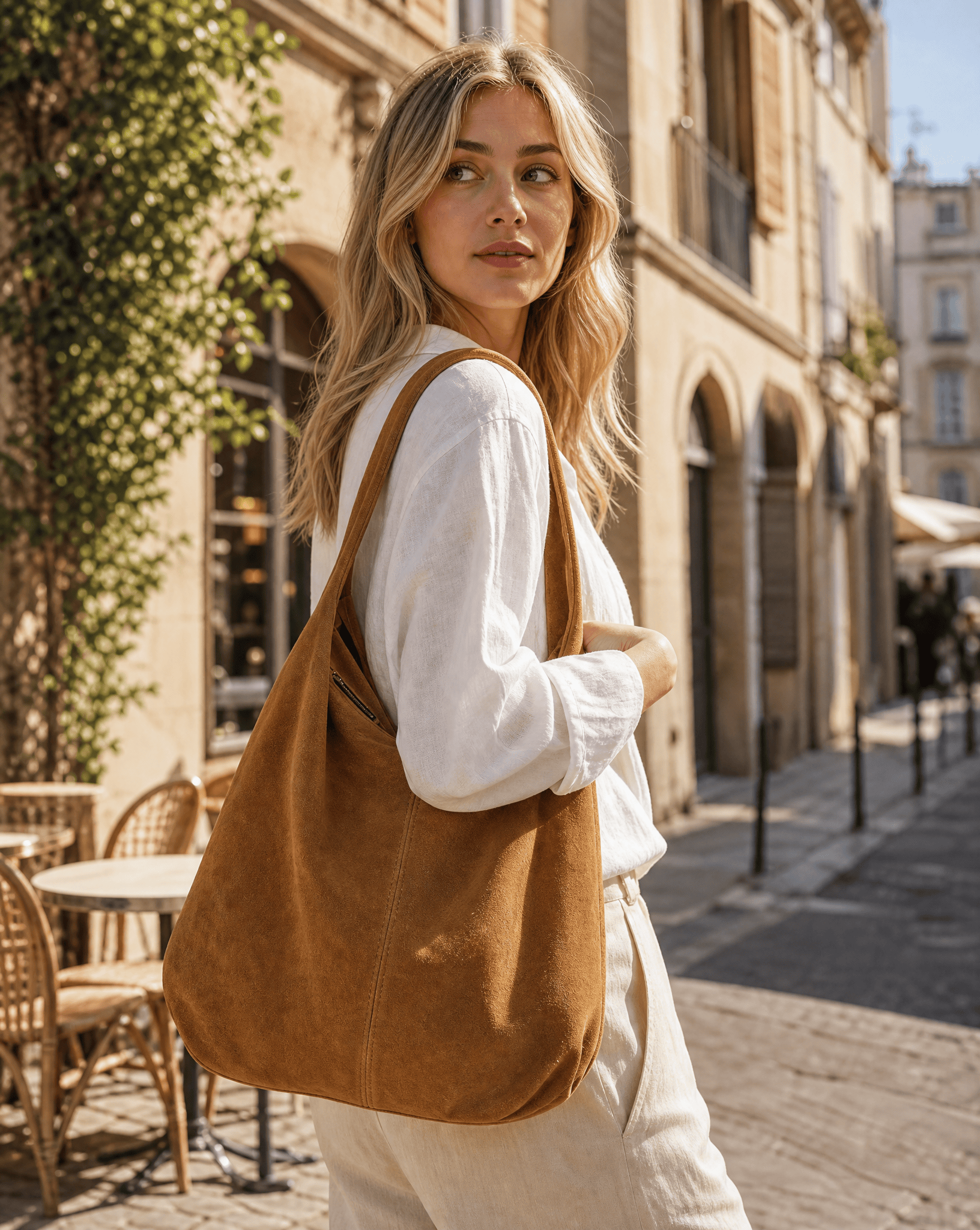 lepelou-leder-Shopper-Wildleder Shopper MILA cognac -LPHMILACOGE
