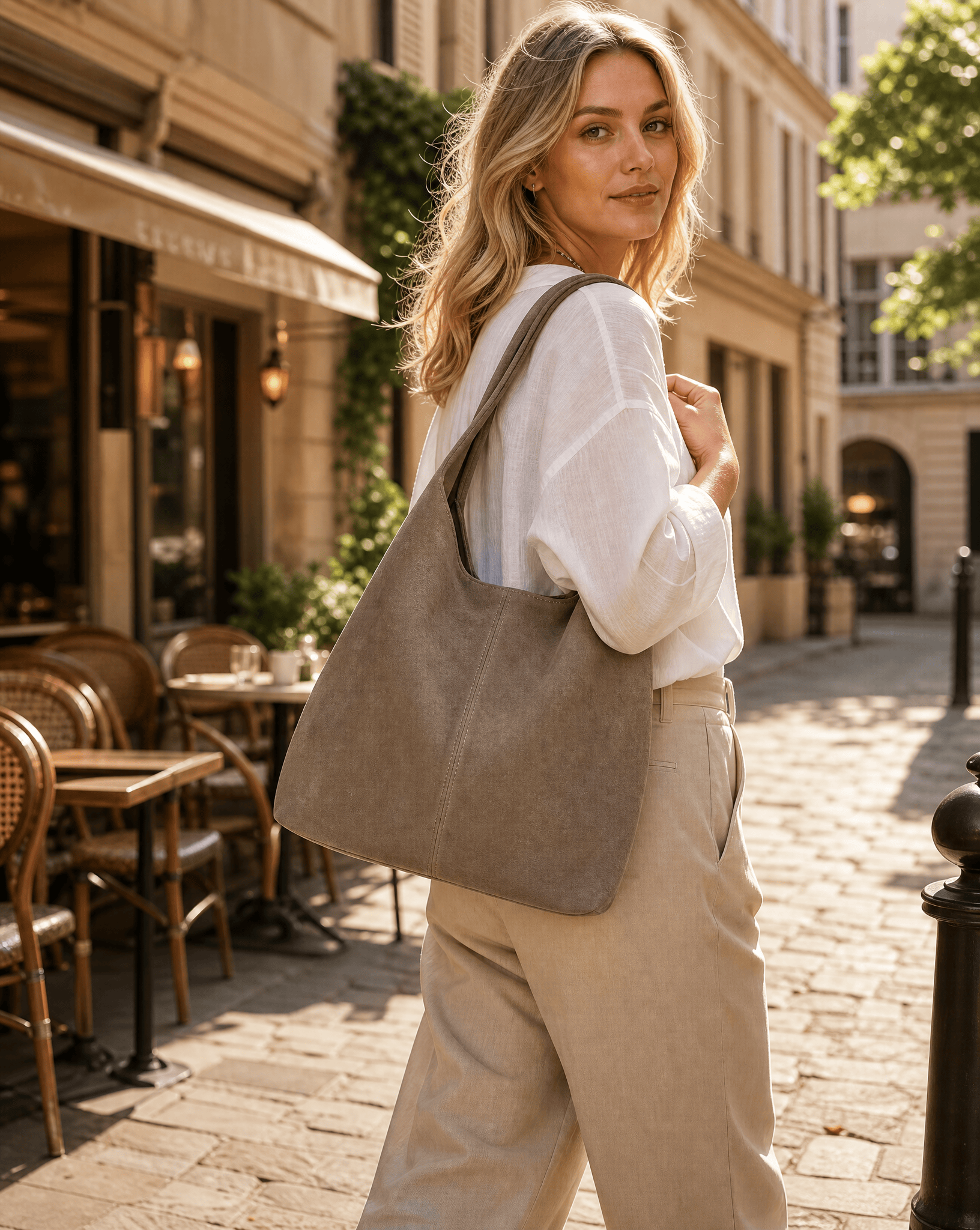 lepelou-leder-Shopper-Wildleder Shopper MILA taupe -LPHMILATAUE