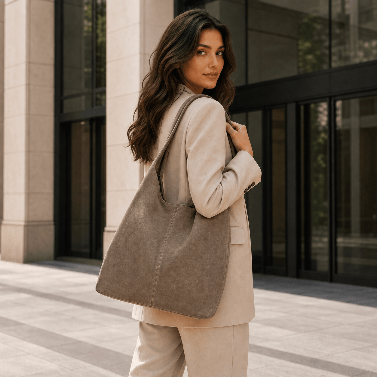 lepelou-leder-Shopper-Wildleder Shopper MILA taupe -LPHMILATAUE