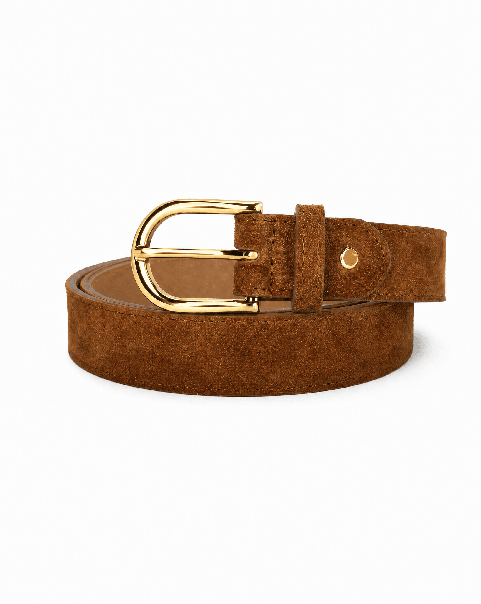 lepelou-leder - Wildleder Gürtel LIVIA cognac mit goldener Schnalle -