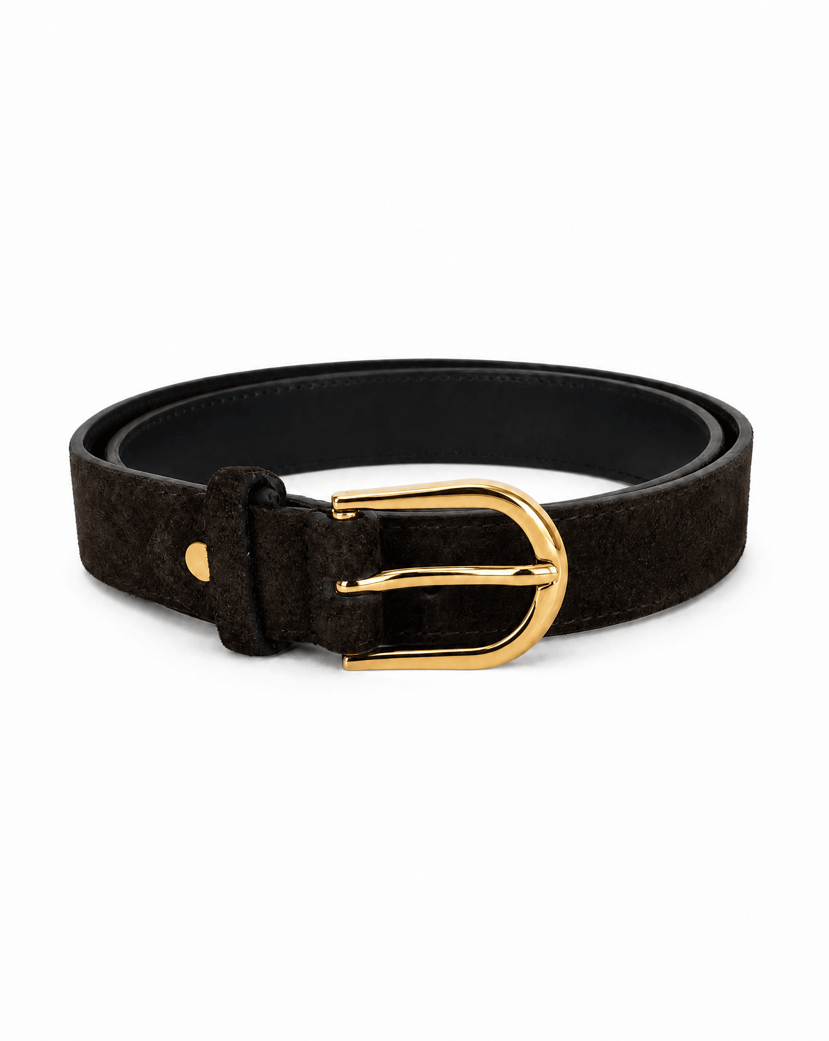 lepelou-leder - Wildleder Gürtel LIVIA dunkelbraun mit goldener Schnalle -