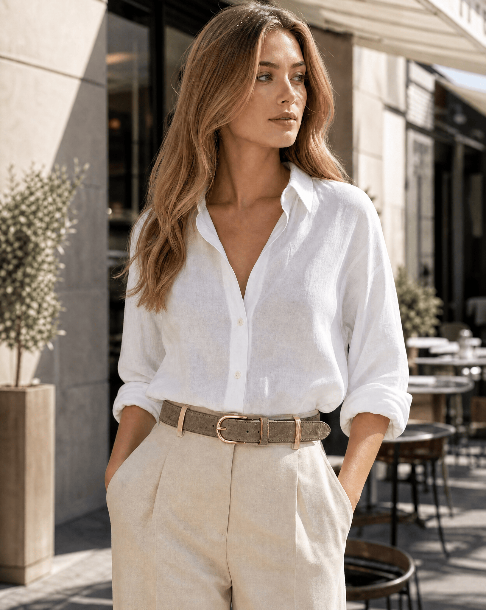 lepelou-leder - Wildleder Gürtel LIVIA taupe mit goldener Schnalle -